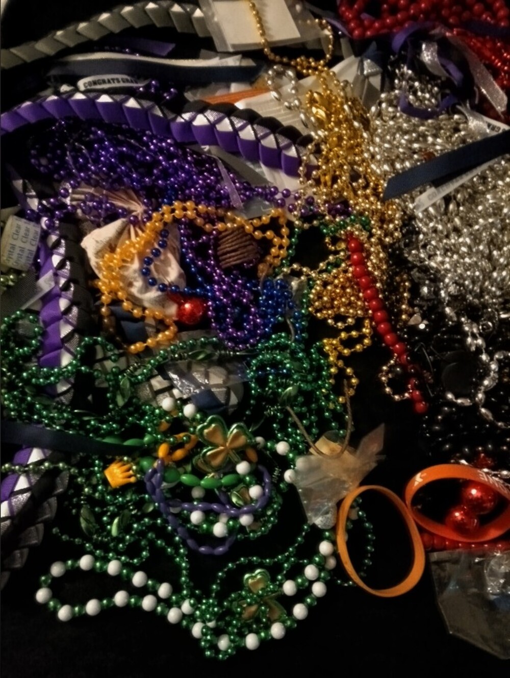 Assorted Mardi Gras Bead Necklace Lot - Purple, Green, Gold, Silver, Red